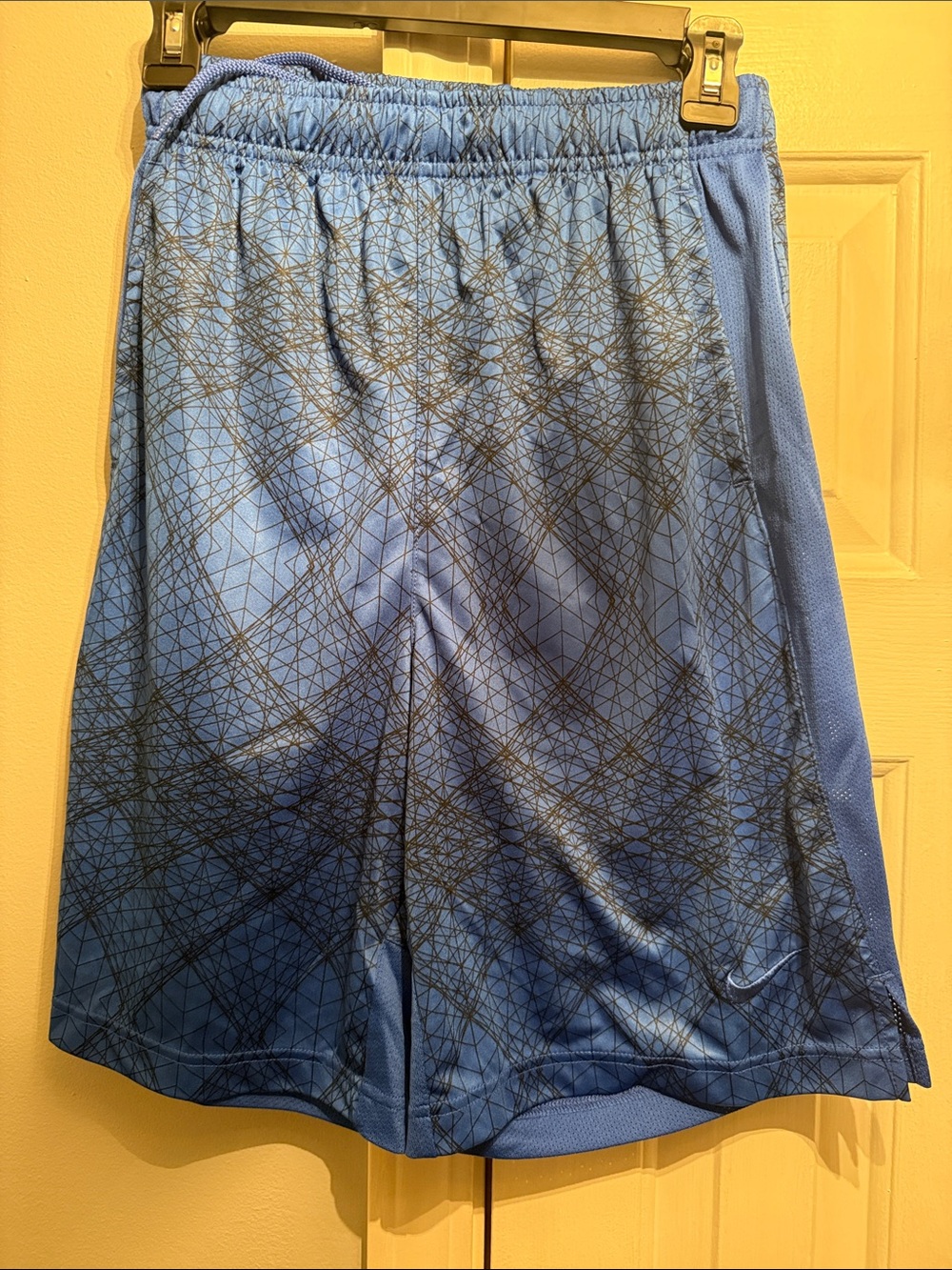 Nike Light Blue Athletic Shorts with Black Geometric Print